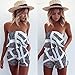 ECOWISH Women Off Shoulder Romper Strapless Floral Print Striped Beach Shorts Jumpsuit Small Grey