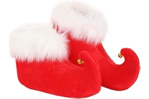 FUN COSTUMES Adult Red Elf Shoes with Jingle Bells&Faux Fur Trim|Foam Backed Plush Costume Shoes for Holiday Parties & Christmas Costumes