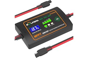 SOLPERK 10A 12V MPPT Solar Charge Controller with LCD Display, Intelligent Solar Panel Controller Portable Solar Panel Regulator for Gel AGM Lead-Acid Lithium LiFePO4 Battery