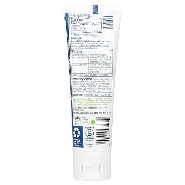 TOM’S OF MAINE NATURAL KID’S FLUORIDE TOOTHPASTE, OUTRAGEOUS ORANGE MANGO, 5.1 OZ.