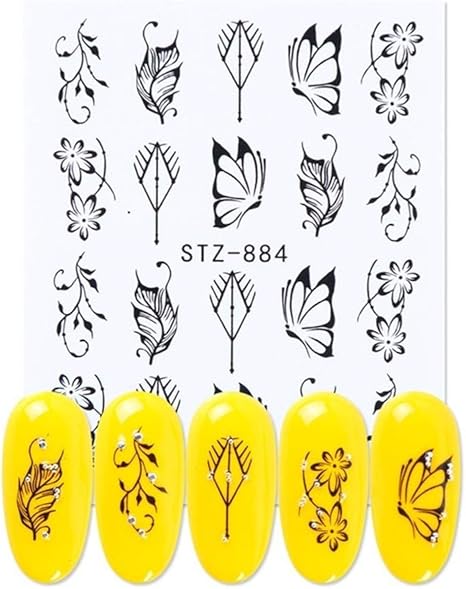Amazon Co Jp 1個黒い花ステッカーに釘葉花眩しいネイルアートの装飾水デカールスライダーマニキュアデザイン Color Stz4 ホーム キッチン