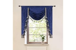 ELKCA Double-Sided Chenille Window Curtains Valance for Living Room Royal Blue Waterfall Valance for Bedroom,Rod Pocket (W39inch, 1 Panel)