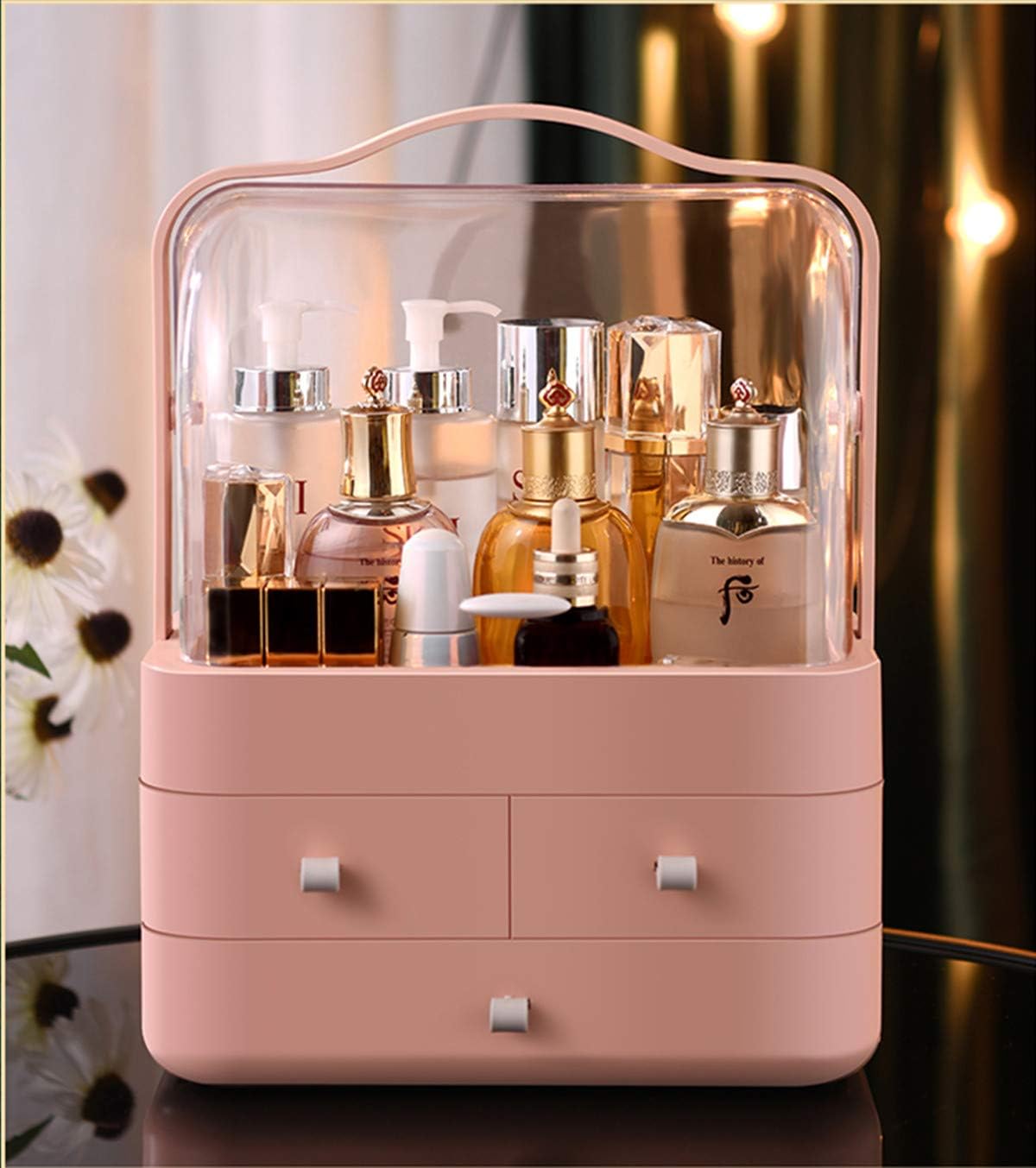 Clear Cosmetic Storage Organizer - Cosmetic Display Cases, Jewelry and Hair Accessories. Looks Elegant Sitting on Your Vanity, Bathroom Counter or Dresser. Clear Design for Easy Visibility (Pink): Home Improvement