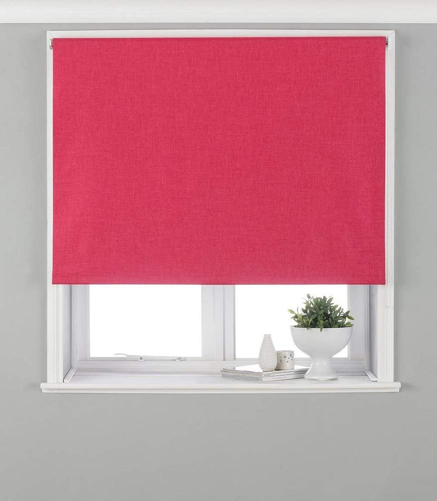 Eclipse Blackout Roller Blind - Pink - Ready Made (Fittings Included) - Temperature Control - Adjustable - 100% Polyester - 153cm width x 162cm drop (60" x 64" inches) - Made by Riva