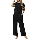 Lepunuo 2 Piece Sets for Women Summer Cap Sleeve Crop Top Wide Leg Pants Matching Lounge Set Vacation Beach Travel Outfits