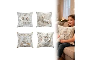 Fiopet Christmas Cushion Covers Set, 2026 New Christmas Pillow Cover, Xmas Santa Claus Trees Pillow Cases, Funny Snowman Reindeer 3D Decor for Couch Sofa Living Room Bed (18" x 18" (Pack of 4))