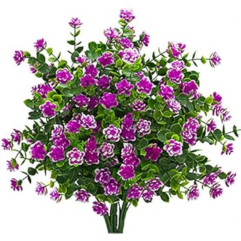 Artificial Flowers, Fake Outdoor UV Resistant Plants Faux Plastic Greenery Shrubs Indoor Outside Hanging Planter Home Kitchen Office Wedding Garden Decor (Magenta)