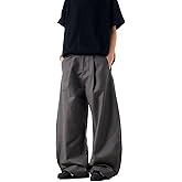 AIFARLD Mens Baggy Dress Pants Business Casual Wide Leg Zipper Fly Pleated Loose Banana Suit Trousers with Pocket
