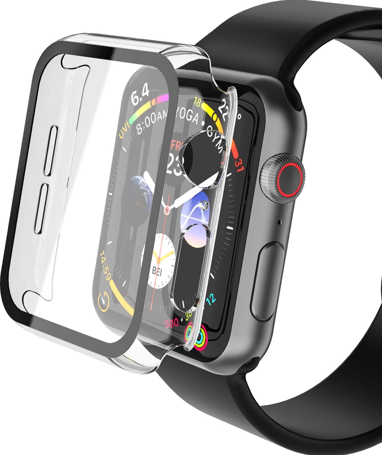 YoLin [2-Pack Hard Protective Case with Tempered Glass Screen Protector Compatible Apple Watch Series 6/5 / 4 / SE3 / SE2 / SE 44mm, PC Ultra-Thin All-around Cover For iwatch 44mm (2 Transparent)