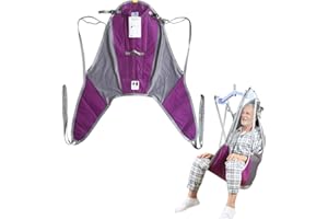EZ Assistive Easy Slip Fit Patient Lift Sling with Head Support,Hygiene Sling for Elderly/Bedridden Patient Transfer or Toileting,SWL 500 lbs (Purple-Head Support, Medium)