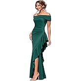 Xscape Womens Long Tech Scuba Off-The-Shoulder Ruffle Dress
