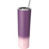 Ezprogear 34 oz Stainless Steel Slim Skinny Tumbler Purple Grape/Pink Carnation Water Cup Vacuum Insulated with Straw (34 oz, 1x Grape/Carnation, 8 Piece Set)