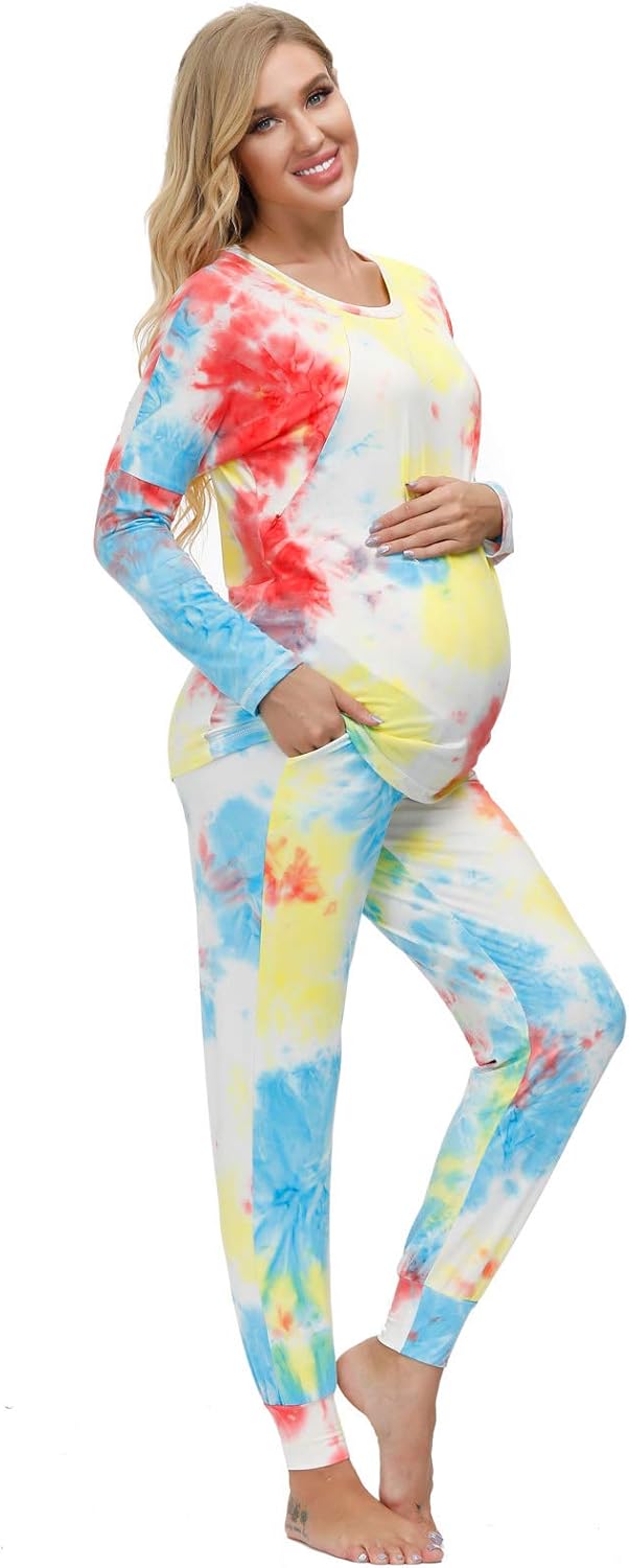 Women Maternity Tie Dyed Pajamas Nursing Set 2 Piece Tops+Pants at  Women’s Clothing store