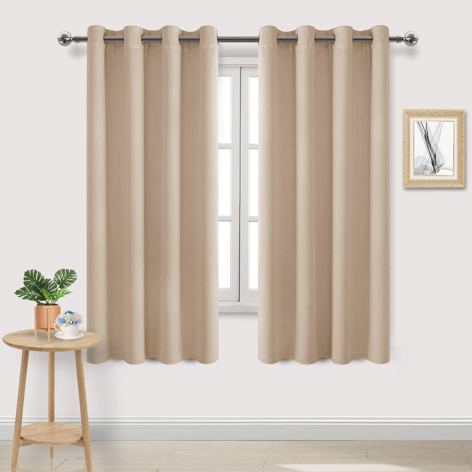 DWCN Blackout Curtains for Bedroom - Thermal Insulated Light Blocking Eyelet Window Curtains for Living Room 55 x 69 inch Length，Beige，2 Panels