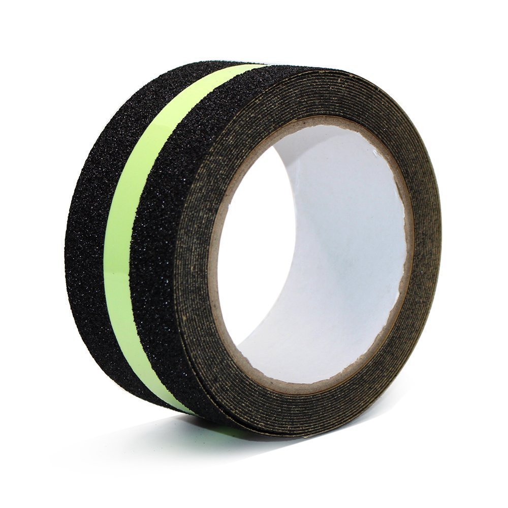 HIGH GRIP ANTI SLIP TAPE - BLACK AND GLOW IN THE DARK LINE - 50 mm X 5 M - INTERHOME©