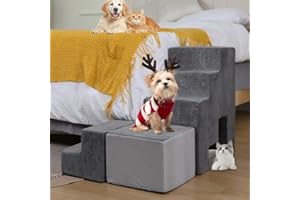 LITAIL Foam Dog Stairs for High Beds for Small Dogs/Cats, L-Shaped Pet Stairs for High Beds Adjusts to Either Side of Bed, 5-Step Dog Steps Dog Ramp for Small Large Dogs, Older Dogs, Old Cats, Small Animals