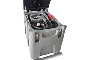 LAPPPLSP 55 Gallon Portable Diesel Tank 12V 10GPM Electric Diesel Transfer Pump with Battery Clamps Auto Fuel Nozzle 13FT Hose with Lockable Cover, Grey