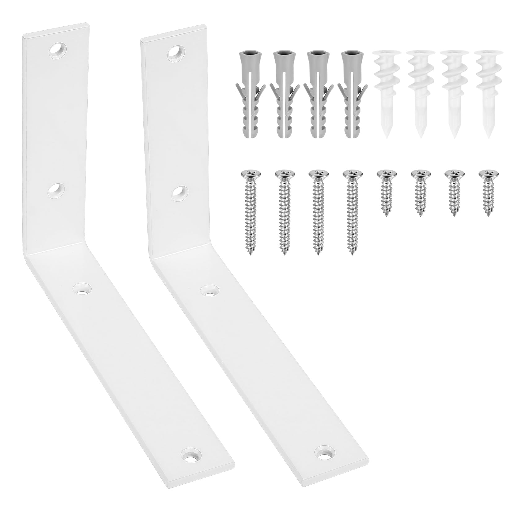 2 Pcs White Shelf Brackets, Heavy Duty Metal L Brackets for Shelves, Wall Mounted for Kitchen Office Bookshelf Board (200 x 150 mm/8 x 6 inch)