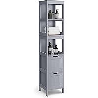 VASAGLE Bathroom Floor Cabinet, Bathroom Storage Organizer Rack Stand, Multifunctional Corner Unit, 2 Drawers, 141.5 cm in He