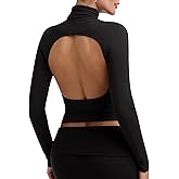 PINKMSTYLE Backless Turtleneck Long Sleeve Tops Shirts Ruched Double Lined Fall Going Out Outfits 2025