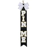 PIN ME Ribbon – 17" Cheer Clip & Pin Peg Holder with Chenille Letters, Glitter Bow & Clasp for Backpacks, Allstar Cheer Competition Accessory & Team Gift