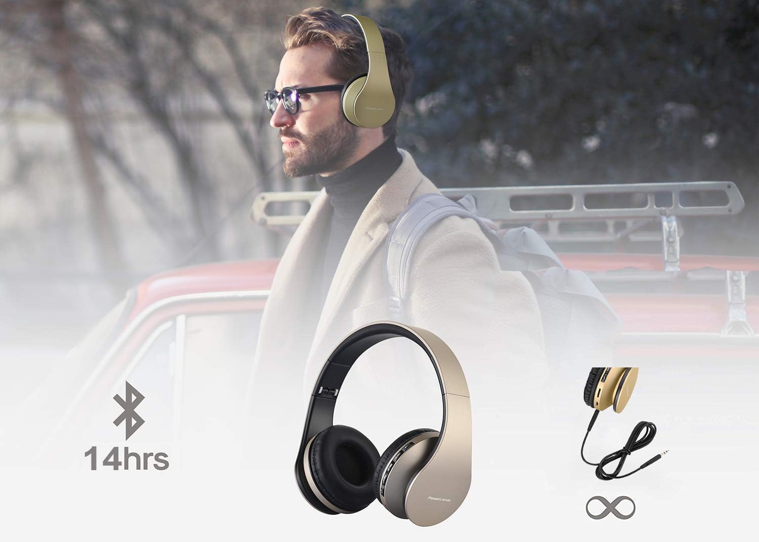 PowerLocus Wireless Bluetooth Over-Ear Stereo Foldable Headphones - Image 3