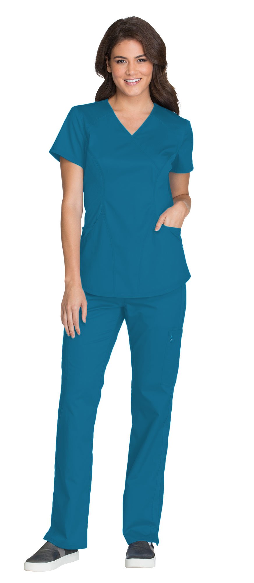CHEROKEE Luxe Women's Mock Wrap Top CK603 & Women's Elastic Waist Pant CK003 Scrub Set