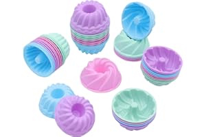 Tongjude 48 Pieces Silicone Donut Mold, Non-Stick, Reusable Silicone Baking Cups, 2.75 Inch 4 Shape Mini Silicone Molds, Heat