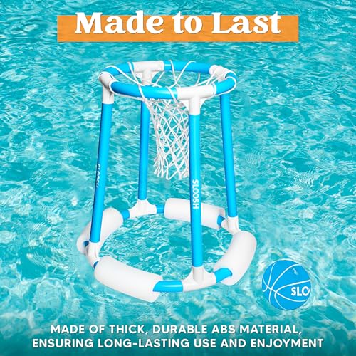 Sloosh Pool Basketball Hoop Set, Floating Basketball Pool Game, Swimming Floats Toys with Balls Pump, Summer Outdoor Water Play Toy for Kids and Adults (Blue)