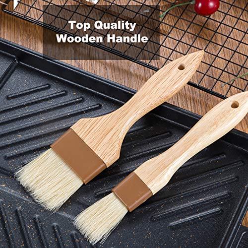 Pastry Brush Natural Bristle Basting Brush Kitchen Oil Brush with Beech Wooden Handle for Spreading Butter, Egg Wash or Marinade to Pastries, Dessert, Bread Dough or Meat (1 inch & 1.5 inch & 3 inch) - Thumbnail 2