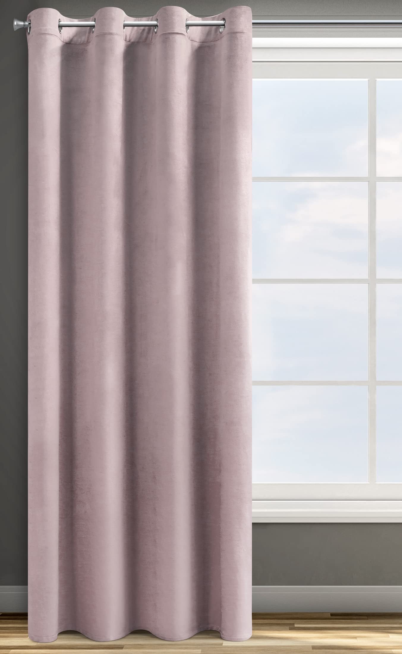 Eurofirany Design91 ROSA Soft Plain Opaque Velvet Curtain with Eyelets - 1 Unit, Fluffy Panel Drape Classic Glamour Elegant Living Room Bedroom, W55 x L98, Antique Pink