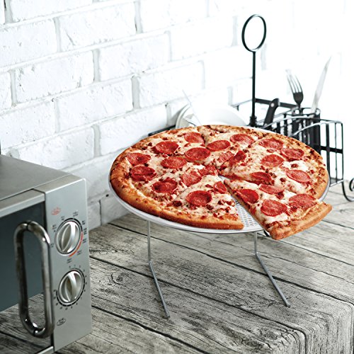 Set of 2 Metal Pizza Pan Riser Stands, Tabletop Food Platter Tray Display Racks, Silver - Thumbnail 2