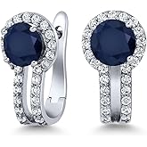 Gem Stone King 5MM Round French Clip Clasp Hook Earring For Women | 925 Sterling Silver | Gemstone Birthstone and White Created Sapphire Earrings | Fine Jewelry Gifts for Her Mom Women Wife