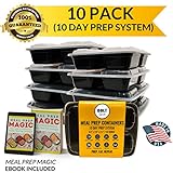 3 Compartment Plastic Meal Prep Containers (10 Pack) Durable Food Storage Bento Box Lunch Bowl with Deli Airtight Lids for Portion Control 21 Day Fix BPA-Free USA MADE Reusable