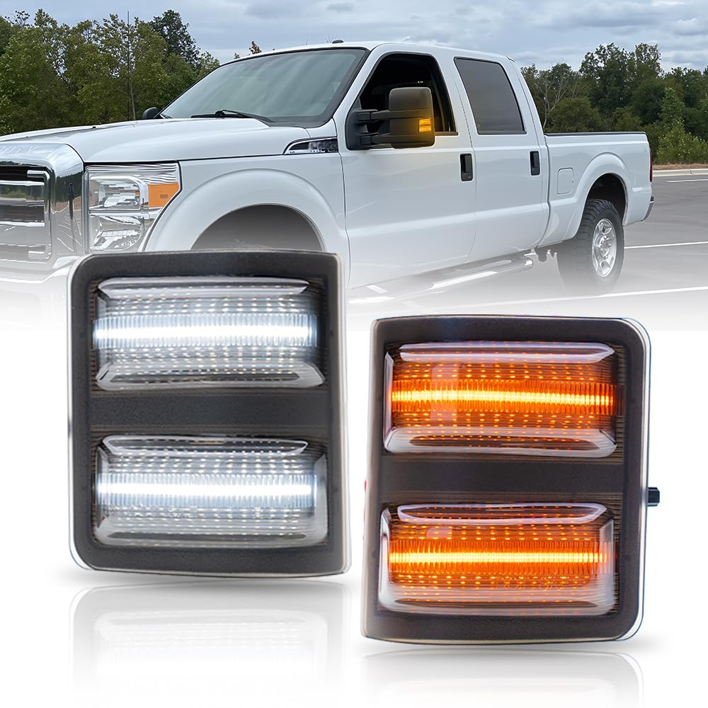 Photo 1 of NJSBYL Led Side Mirror Marker Lamp For F250 F350 F450 F550 Super Duty Switchback White Led Driving Parking Light Amber Led Turn Signal Light Smoke Lens