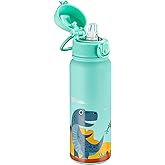 OLDLEY 20 Oz Insulated Stainless Steel Water Bottle For Kids, With Straws Leak-proof, Kids Water Bottles For School Boys Girls,Dinos