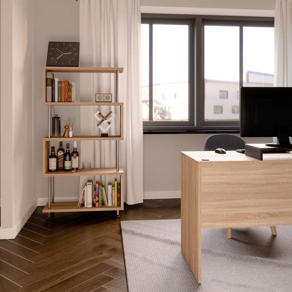 Z Shaped 5 Tier Vintage Industrial Etagere Bookshelf Stand for Home Office Living Room Decor Books Display Bestier 5 Shelf Bookcase S-Shaped Geometric Bookcase Wood Storage Corner Shelves Cabinets, Racks & Shelves