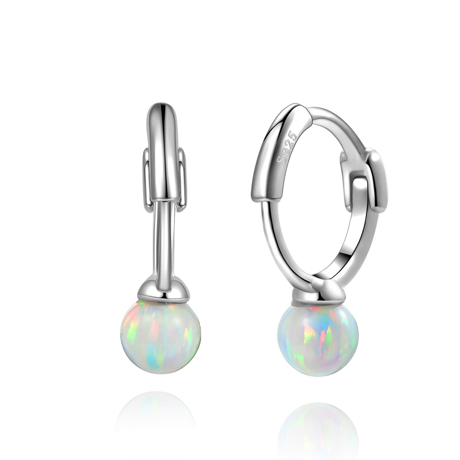 Buy Opal Hoop Earrings, Sterling Silver Created or Simulated White Ball