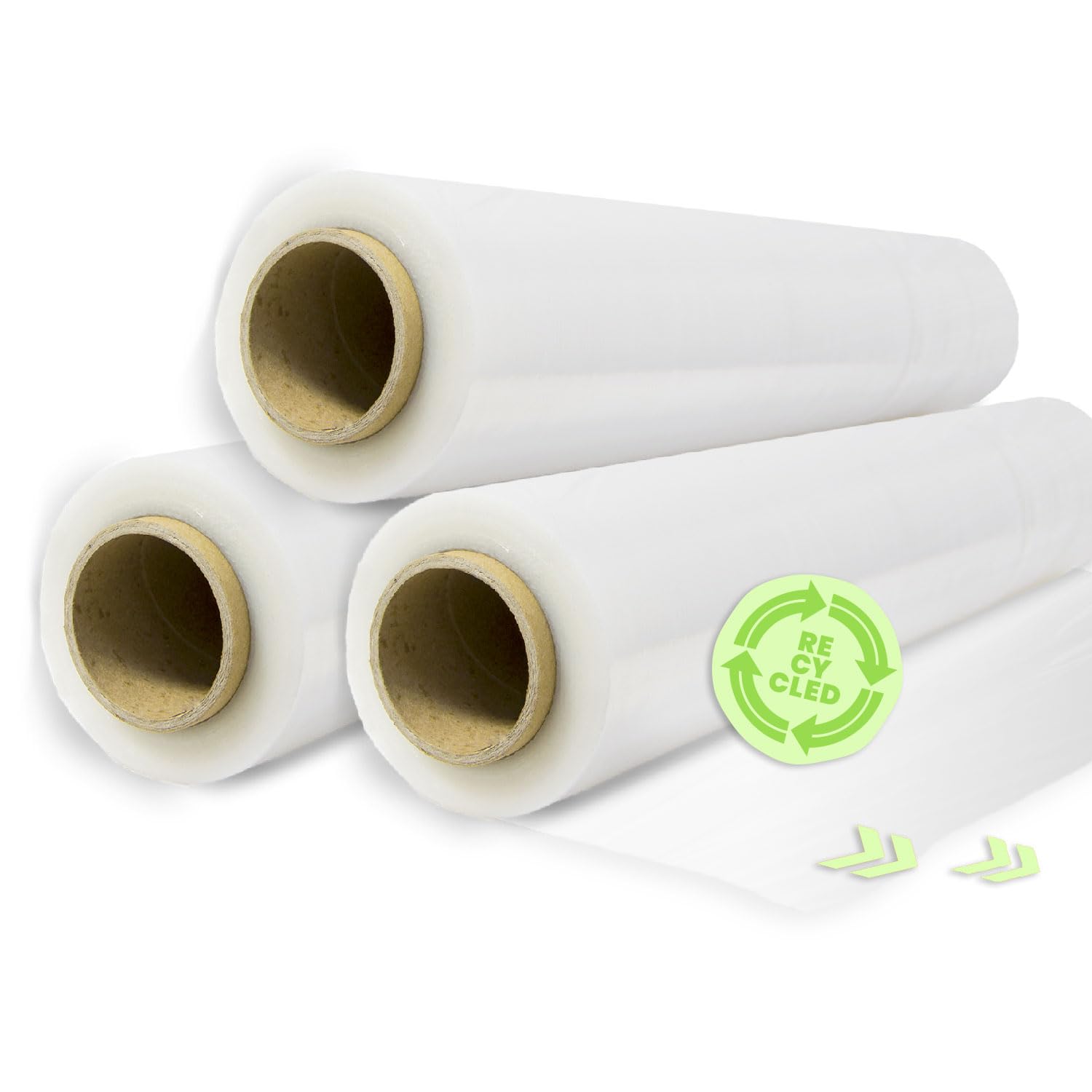 Roller Blind Film Elástico de Plástico Estirable Transparent 70% Reciclado de 50 cm Extensible Hasta 300 Metros de Largo Protector de Embalaje Industrial Resistant para Embalar y Paletizar (3 Roller