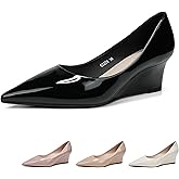 Women's Patent Leather Classic 2.17-Inches Wedges Pumps Fashion Comfortable Pointed Closed Toe Slip On Shallow Mouth High Heel Dressy Shoes for Wedding Work Office Party