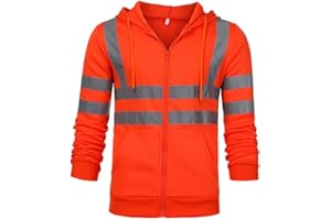 High Visibility Sweatshirt for Men Class 3 Hi-Vis Reflective Safety Hoodie Casual Long Sleeve Zip Up Jacket Tops