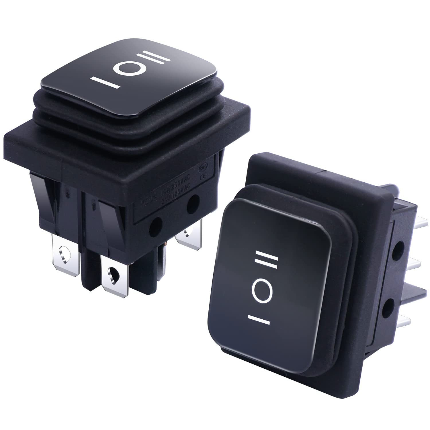 Taiss/2Pcs Waterproof Rocker Toggle Switch Black 16A 250V 20A 125V AC 6 Pins 3 Position ON/Off/ON DPST KCD4-203N-BK