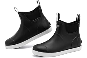 Sgadabe Deck Boots Mens, Rain Boots Anti-Slip Fishing Booties Waterproof Ankle Rain Shoes Rogue Wave Durable Rubber Boots Outdoor Footwear