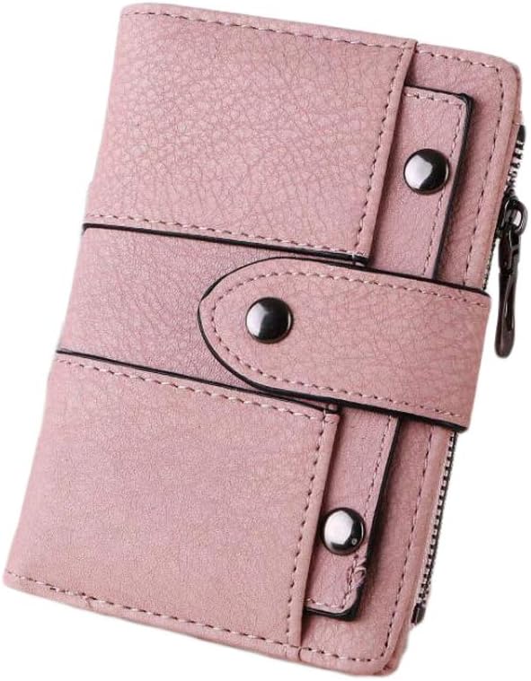 Oyccen Women's PU Leather Wallet with Zipper Pocket Multi-Slots Card Holder Ladies Vintage Short Purse, Pink