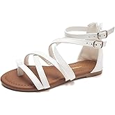 FUNKYMONKEY Girls Gladiator Strap Sandals Flat Fisherman Thong Cross Strappy Sandals