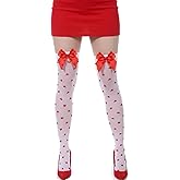 SATINIOR Valentine Stockings with Red Bows Sexy White Heart Stockings Valentine's Day Thigh High Socks for Women Party Gift