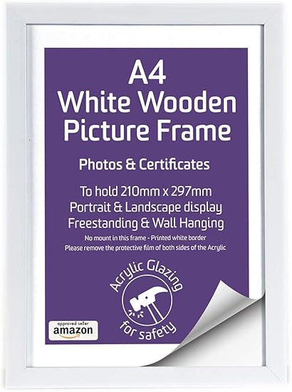 White Picture Frame Free Standing Wall Hanging Acrylic Front 210 X 297mm Amazon Co Uk Kitchen Home