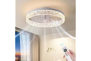 AHAWILL Flush Mount Ceiling Fan with Light, 15.7" Reversible, Dimmable, Noiseless, Small Bedroom Fan with Remote, Indoor Use,White