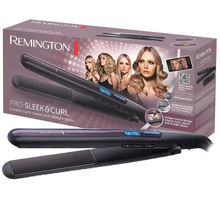 Remington Haarglätter Pro Sleek & Curl S6505, abgerundetes Design zum Glätten und Stylen von Locken, schwarz