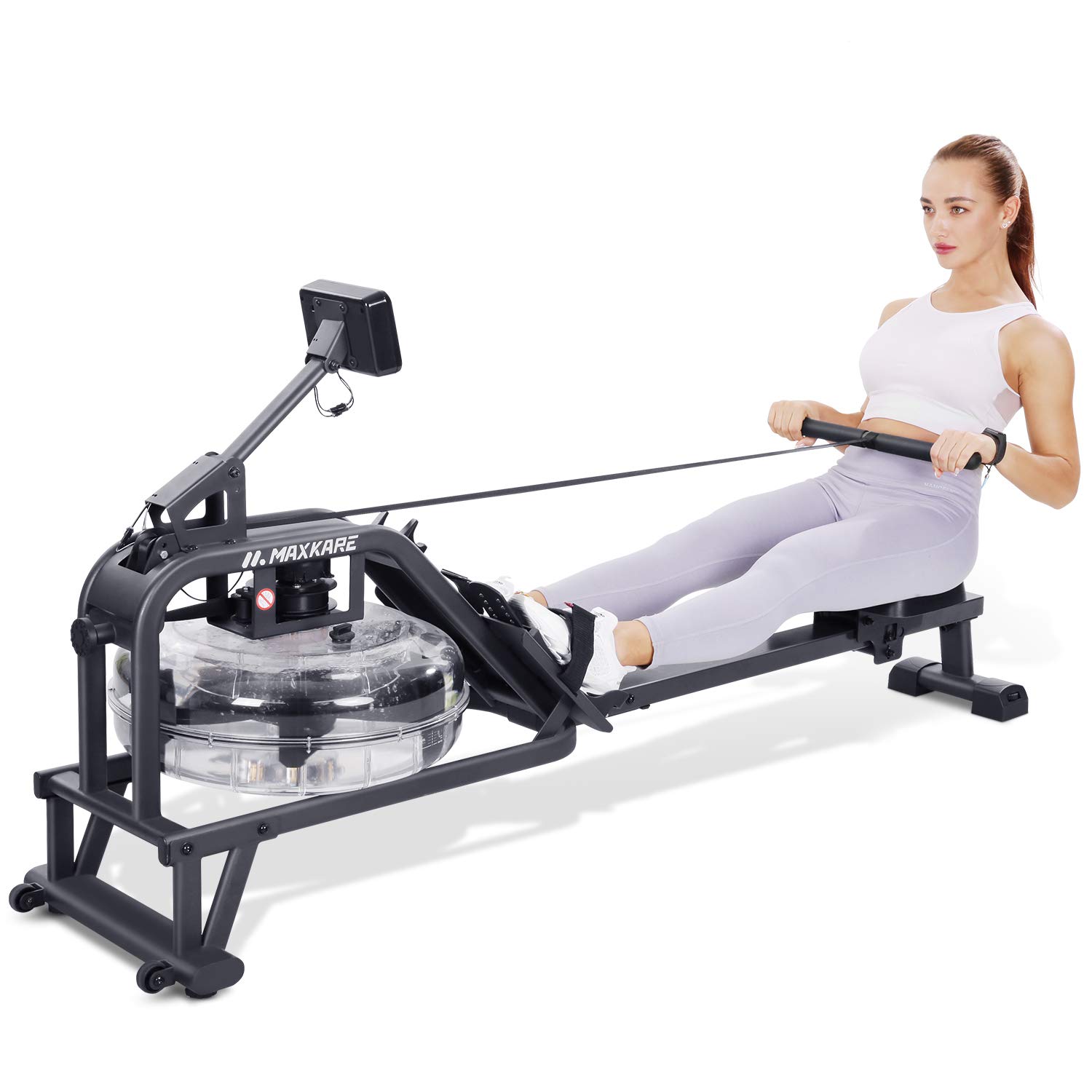 MaxKare Water Rower Rowing Machine Foldable Water Resistance Row Machine with Large LCD Monitor and Phone Holder for Home Cardio Exercise Equipment